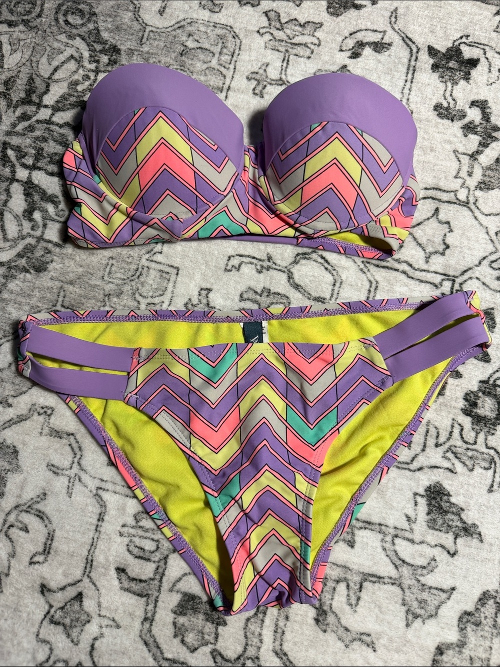 VM Purple Chevron Strapless Bikini with Neon Accents